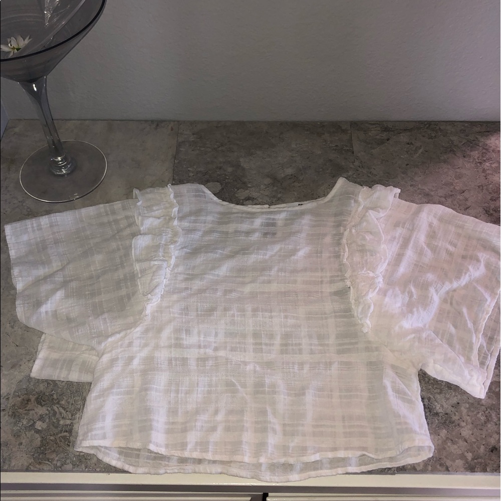 bp White Ruffle Sleeve Gauze Blouse